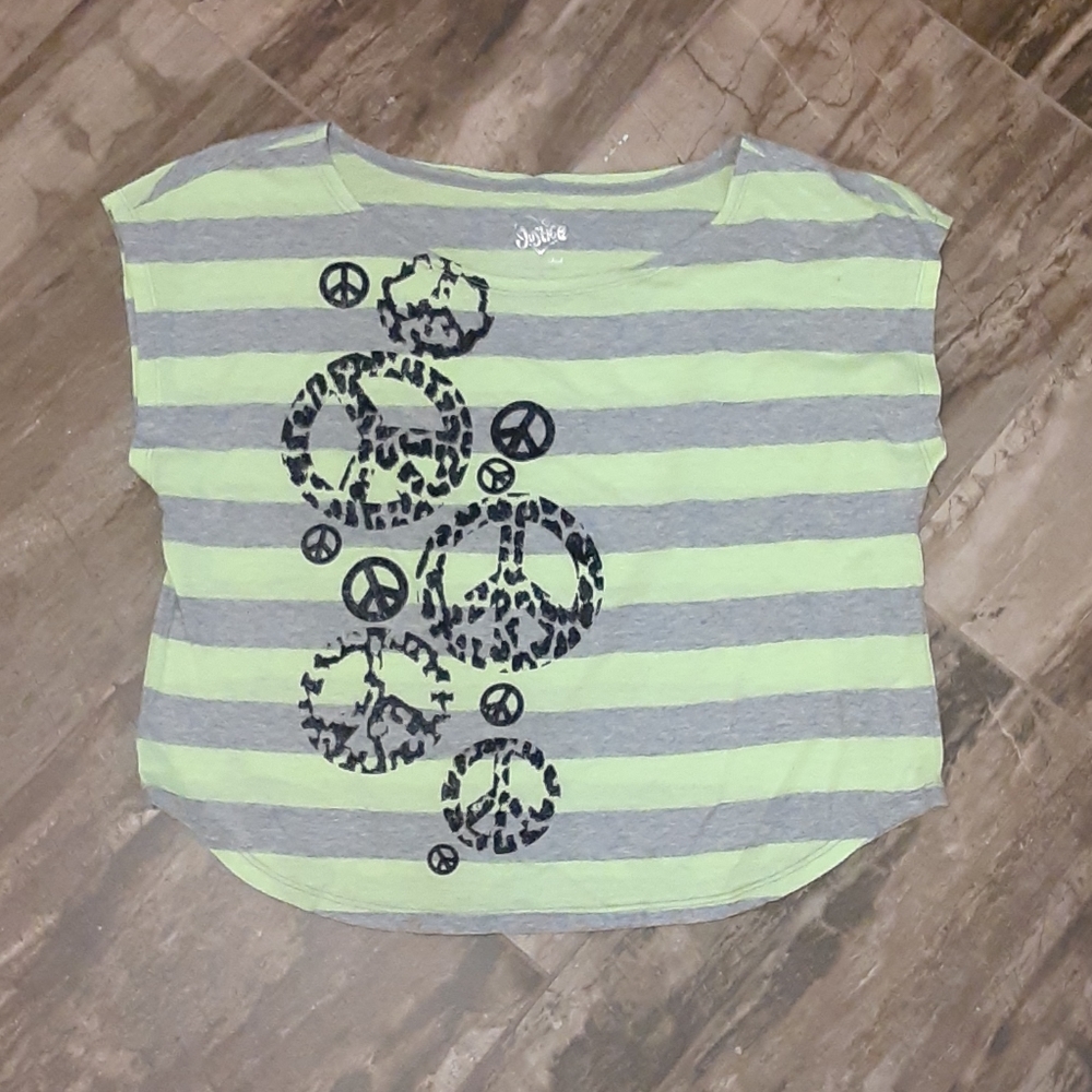Justice size 12 green and gray striped top